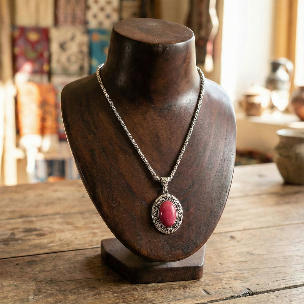 Tibetan Crimson Filigree Pendant Necklace