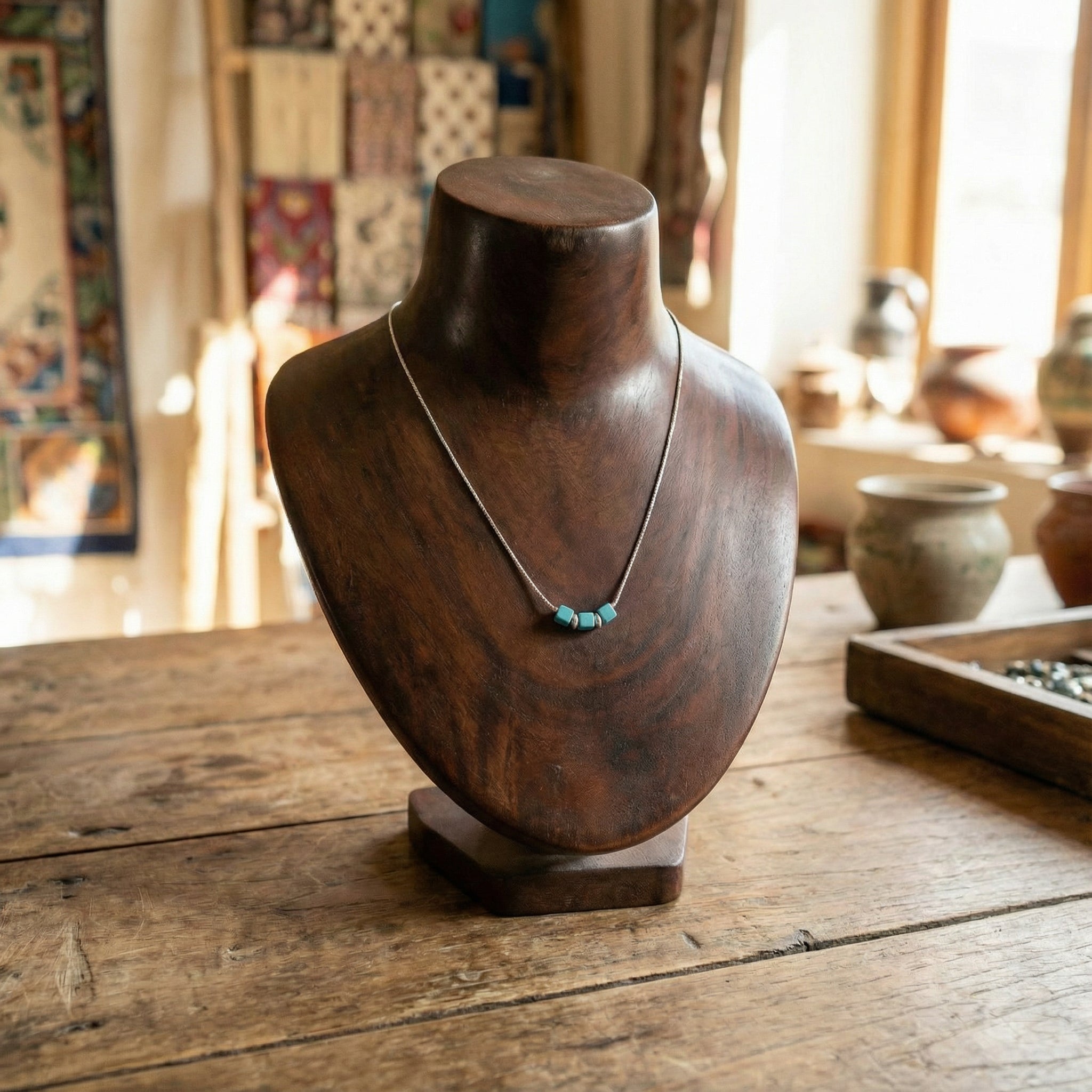 Himalayan Turquoise Cube Dainty Necklace