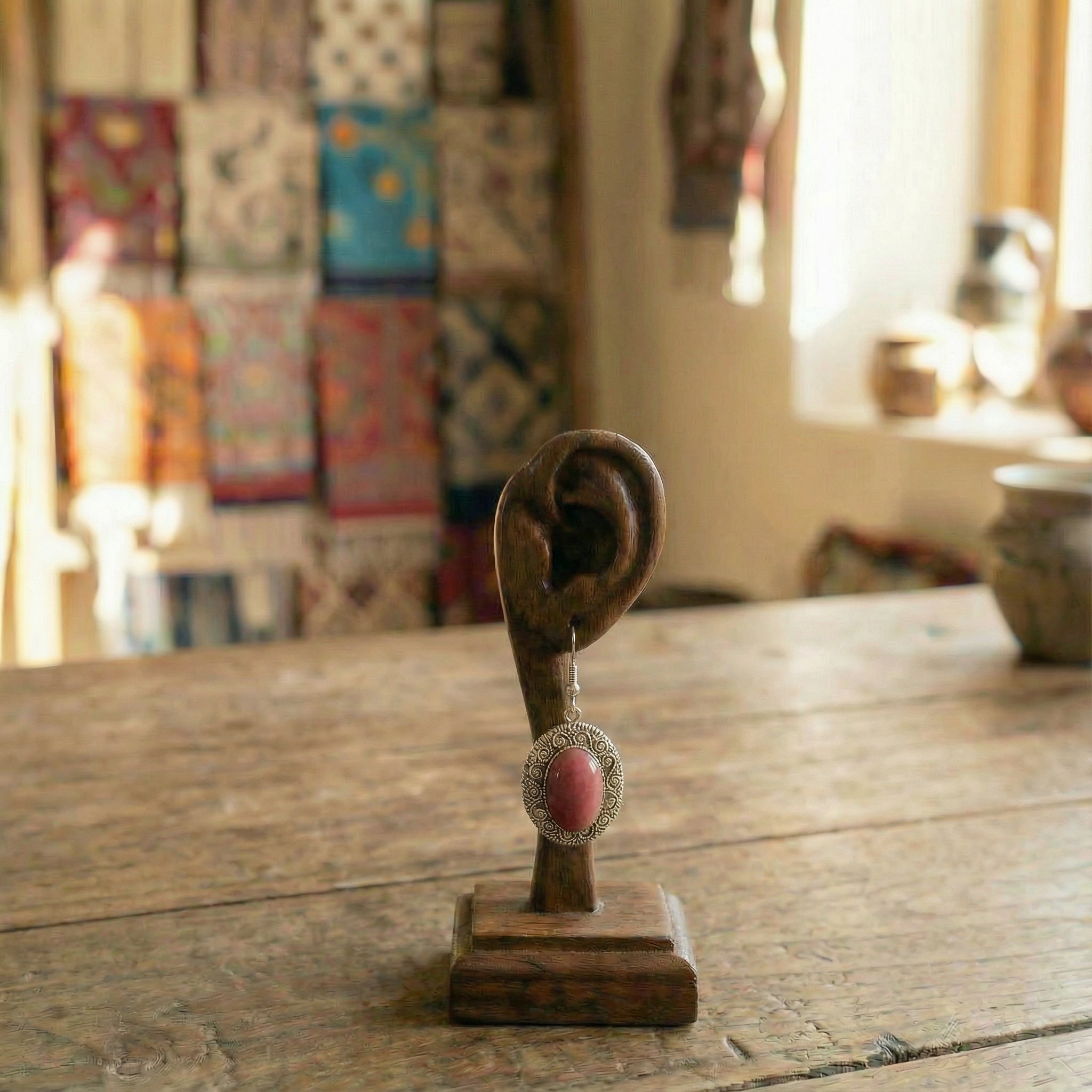 Red Rhodonite Patterned Silver Earrings
