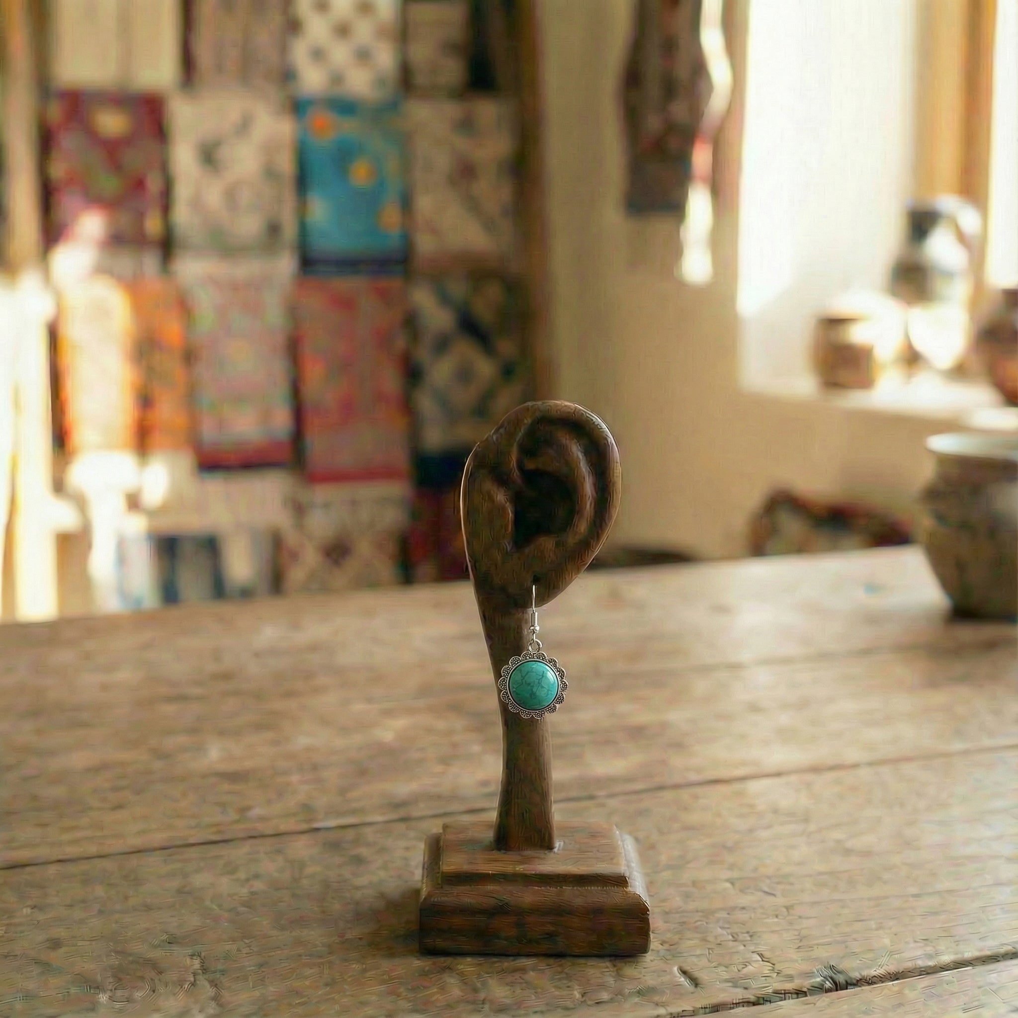 Tibetan Sunburst Turquoise Drop Earrings