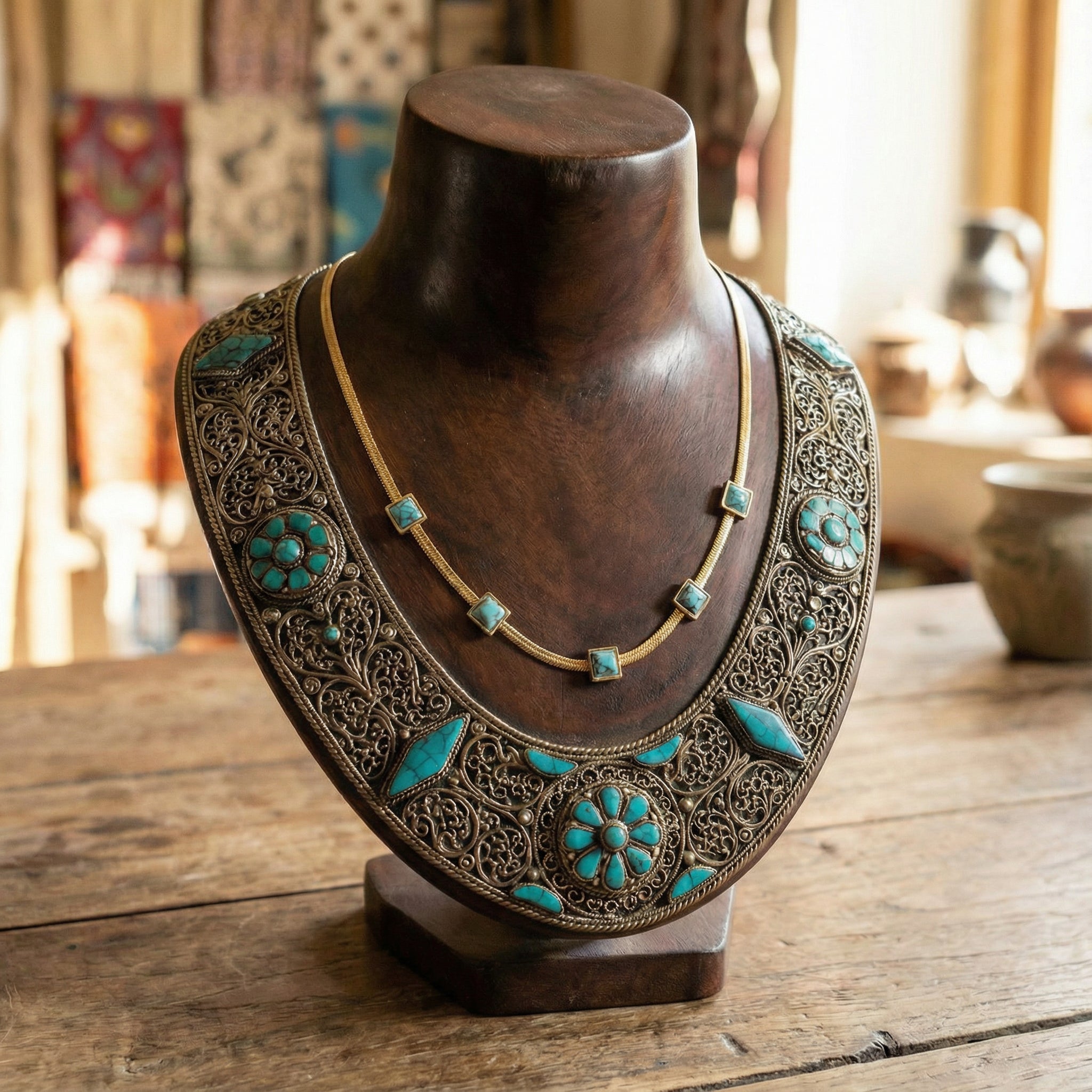 Himalayan Turquoise Cube Snake Chain Necklace