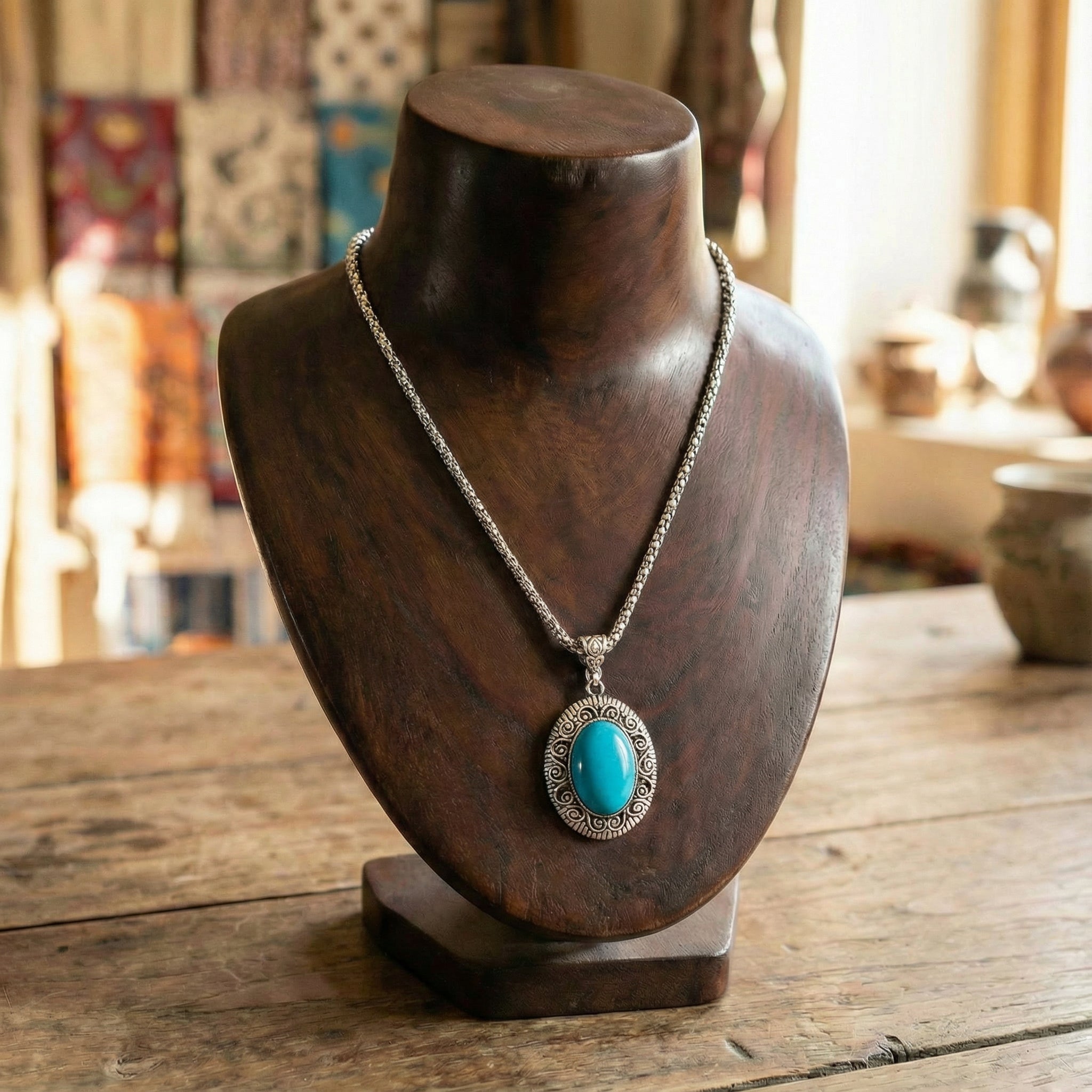 Himalayan Oval Turquoise Pendant Necklace