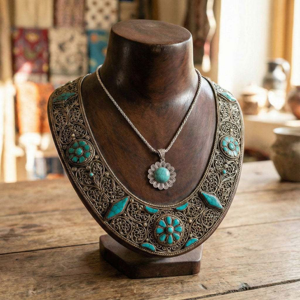 Himalayan Turquoise Sunflower Pendant Necklace
