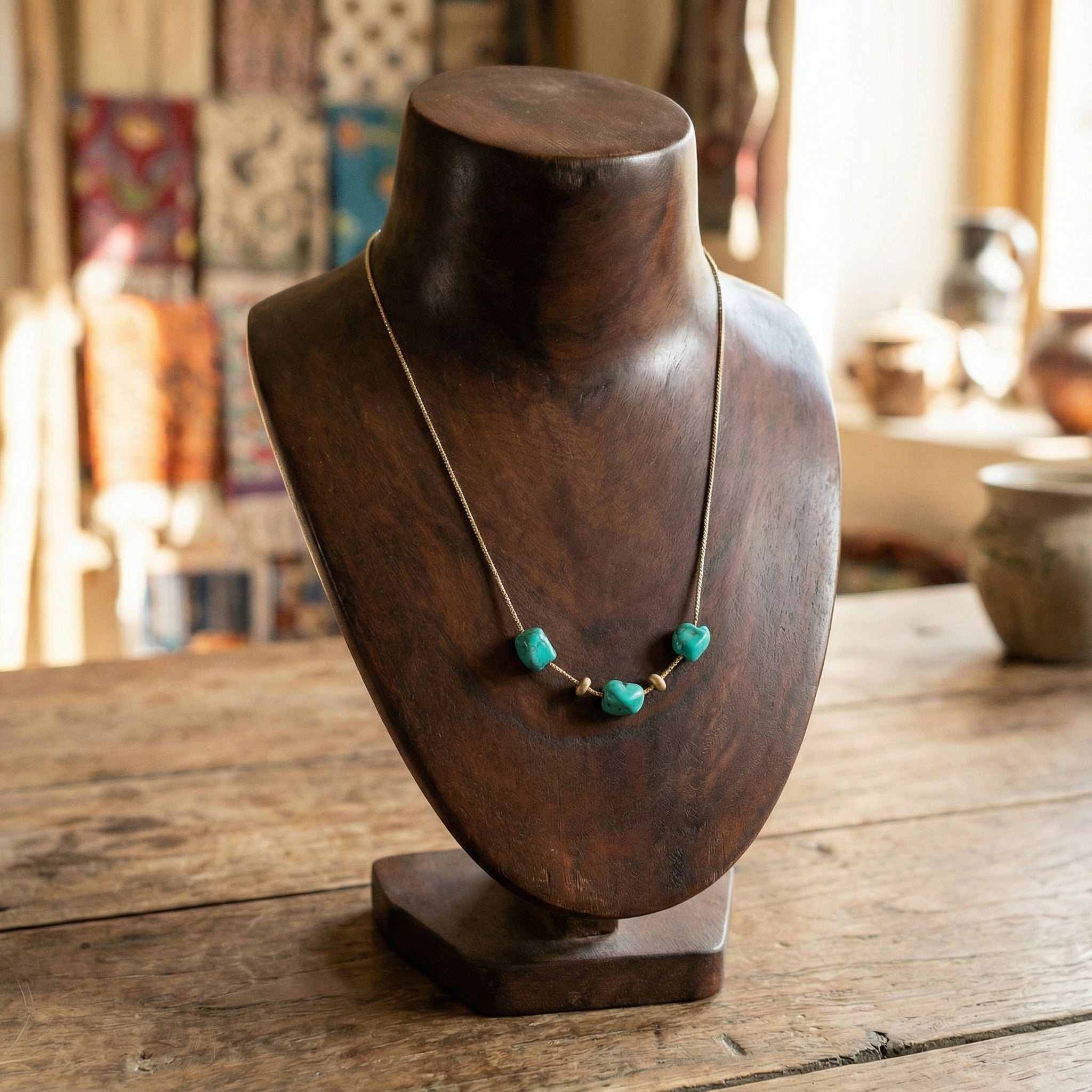 Himalayan Turquoise Heart & Chip Dainty Necklace