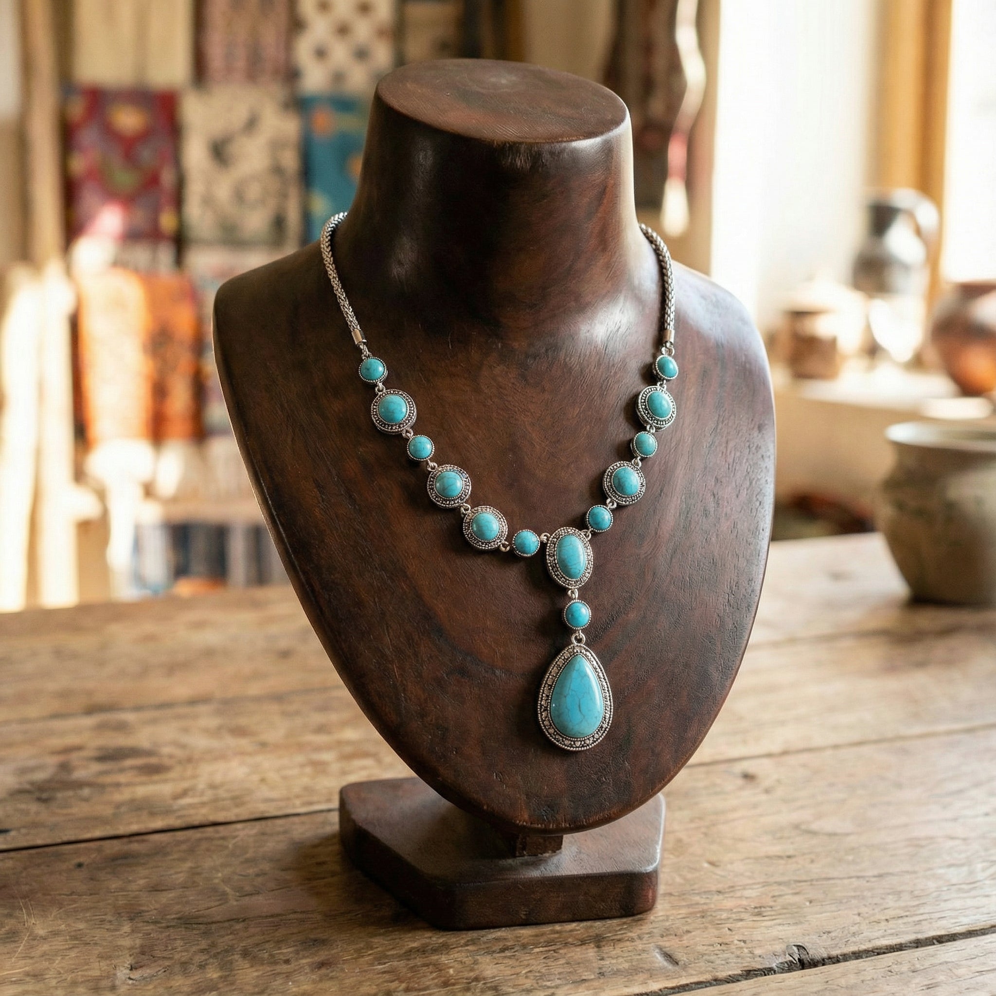 Tibetan Teardrop Turquoise Statement Necklace