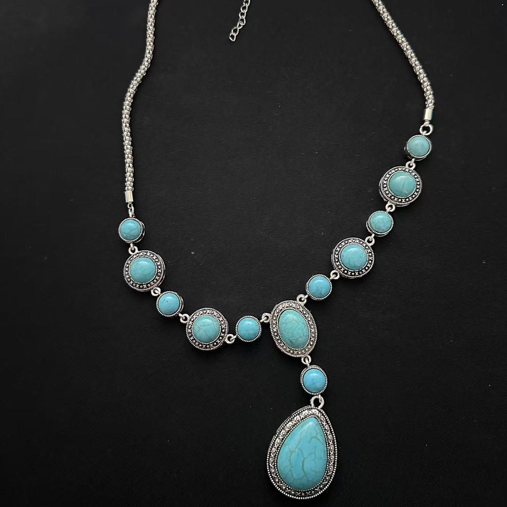 Tibetan Teardrop Turquoise Statement Necklace