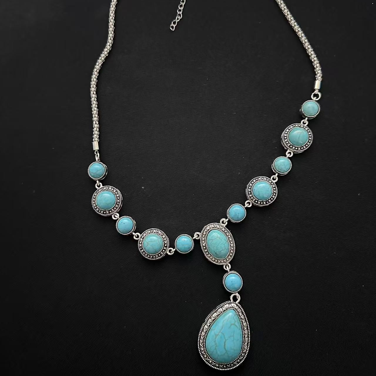 Tibetan Teardrop Turquoise Statement Necklace
