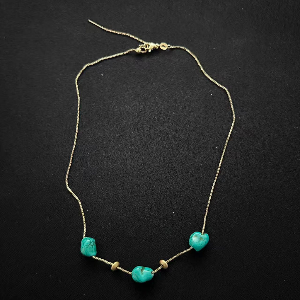 Himalayan Turquoise Heart & Chip Dainty Necklace