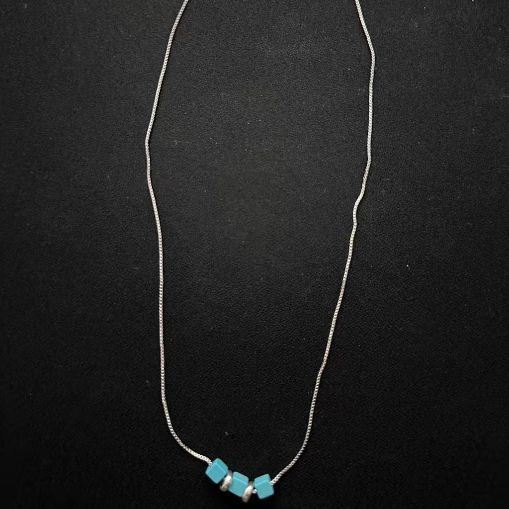 Himalayan Turquoise Cube Dainty Necklace