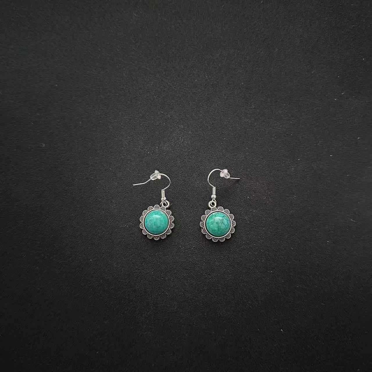 Tibetan Sunburst Turquoise Drop Earrings