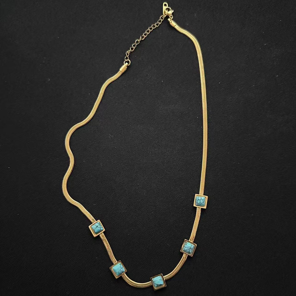 Himalayan Turquoise Cube Snake Chain Necklace