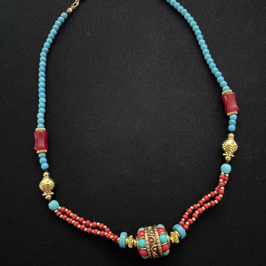 Himalayan Turquoise & Coral Layered Statement Necklace