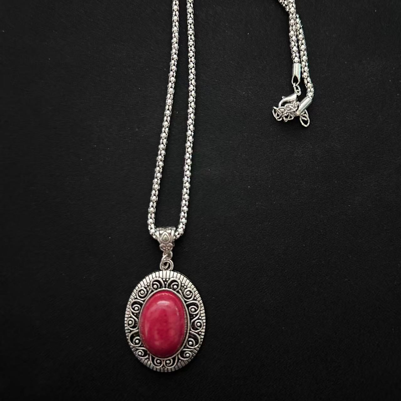 Tibetan Crimson Filigree Pendant Necklace