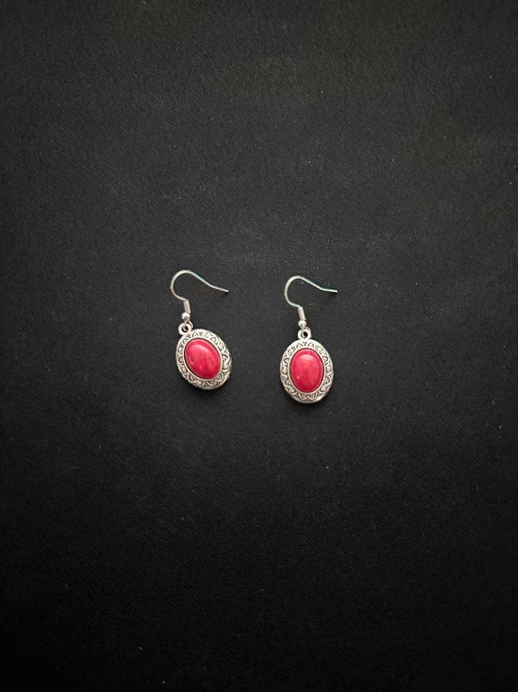 Red Rhodonite Patterned Silver Earrings