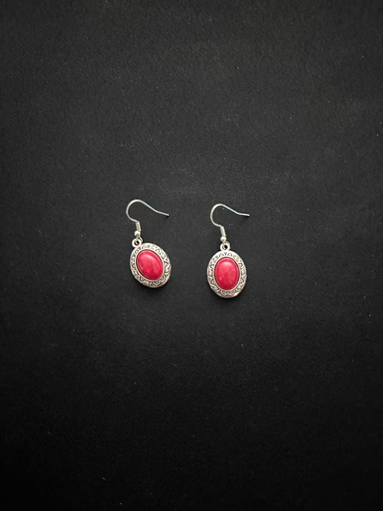 Red Rhodonite Patterned Silver Earrings